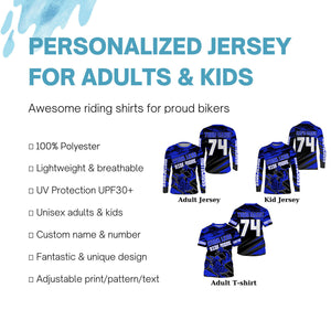 Work Less Ride More Motocross jersey kid adult UPF30+ blue custom dirt bike racing shirt PDT307