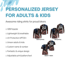 Load image into Gallery viewer, Personalized Motocross jersey kid men women UPF30+ USA flag dirt bike Patriotic shirt motorcycle PDT344