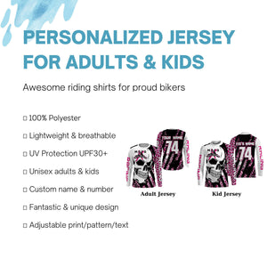 Skull MotoX Jersey Custom Motocross UPF30+ Leopard Pattern Dirt Bike Racing Motorcycle Girl Women NMS1275