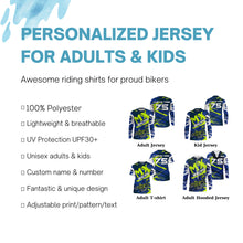 Load image into Gallery viewer, Blue Motocross jersey dirt bike custom shirt UPF30+ for kid men women MX racing off-road racewear PDT103