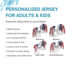 Load image into Gallery viewer, Custom logo dirtbike racing jersey UPF30+ adult kid Patriotic motocross off-road American riders NMS1012