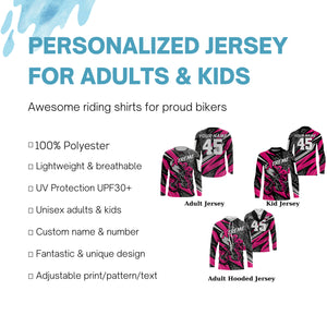 Pink dirt bike jersey youth boys girls UPF30+ biker off-road extreme Motocross shirt motorcycle PDT291