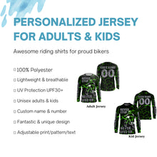 Load image into Gallery viewer, Green Motocross Jersey Personalized UPF30+ Never Stop Dirt Bike Shirt For Boys Racing Motorcycle  PDT456
