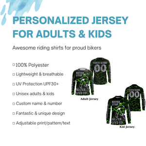 Green Motocross Jersey Personalized UPF30+ Never Stop Dirt Bike Shirt For Boys Racing Motorcycle  PDT456