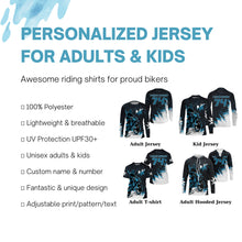 Load image into Gallery viewer, Blue customizable youth MX jersey UPF30+ dirt bike men women kid off-road racing motorcycle shirt PDT59
