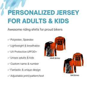 Orange Custom Motocross Jersey UPF30+ Adult&Kid Dirt Bike Off-Road MX Brap Motorcycle Shirt| NMS853