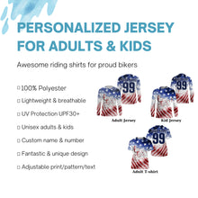 Load image into Gallery viewer, Personalized Motocross jersey youth adult UV American flag racing patriotic dirt bike offroad shirt PDT165