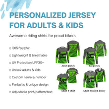 Load image into Gallery viewer, Kid adult custom motocross jersey green UPF30+ dirt bike MX racing Dirt More Ride More off-road NMS976