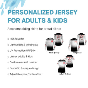 Black white custom number&name motocross jersey kid adult UV MX dirt bike motorcycle off-road shirt PDT173