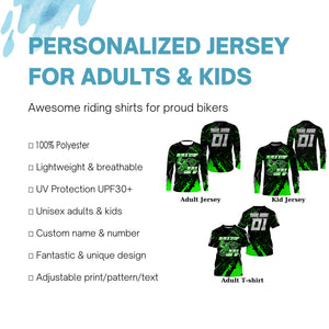 Green kid men women Motocross jersey UPF30+ extreme custom dirt bike racing shirt off-road PDT388