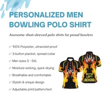 Load image into Gallery viewer, No Pin Left Behind Personalized Men Polo Bowling Shirt, Cool Flame Bowler Jersey NBP26