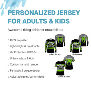 Adult youth Motocross racing jersey custom green MX UPF30+ biker extreme off-road long sleeves PDT236