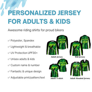 Personalized adult kid BMX racing jersey UPF30+ green bike shirts Cycling bicycle motocross clothes| SLC42