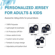 Load image into Gallery viewer, Blue custom name&amp;number off-road jersey Motocross kids men women UPF30+ dirt bike racing motorcycle PDT127