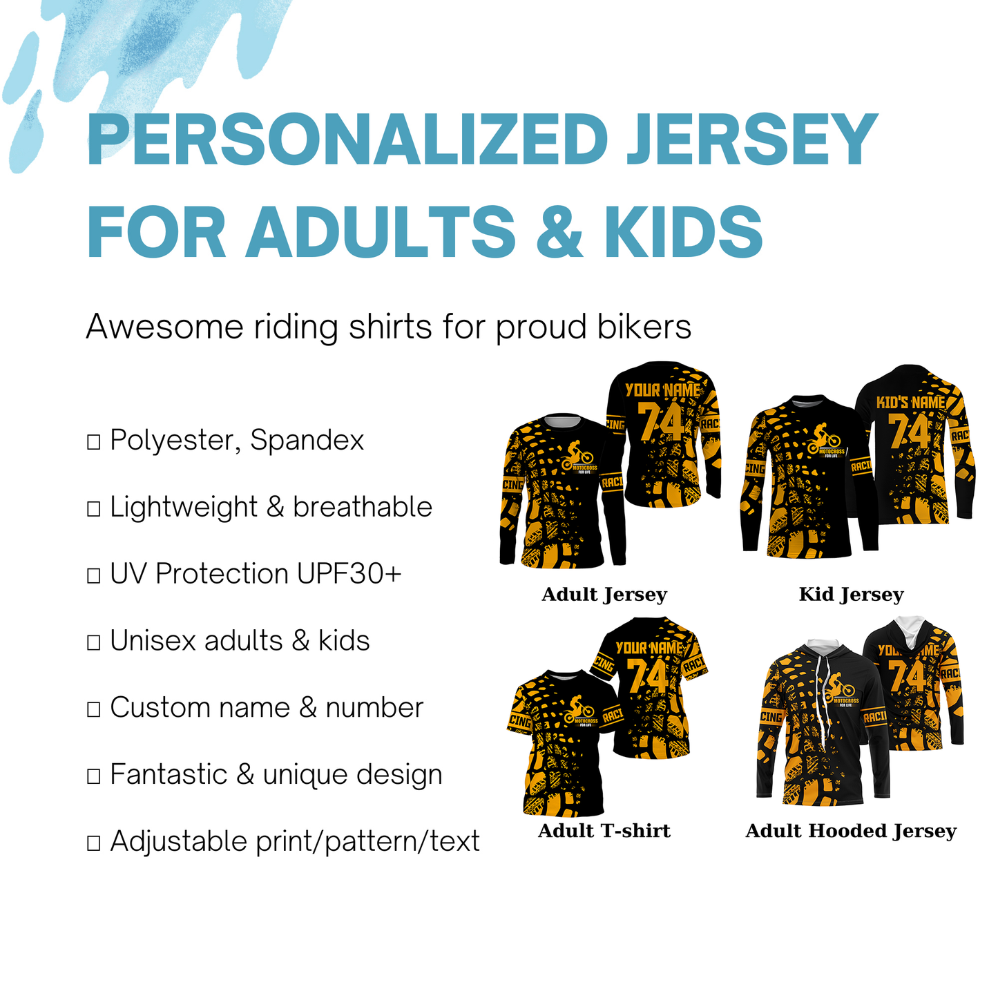 Kid&adult custom Motocross jersey UPF30+ MX Racing for Life orange dirt bike motorcycle racewear| NMS935