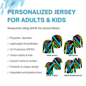 Custom adult kid BMX jersey UPF30+ Skull cycling shirt Green off-road bike shirt Bicycle clothes| SLC34