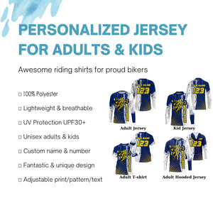 Custom motocross jersey blue kid men women UPF30+ MX racing dirt bike off-road motorcycle racewear NMS989