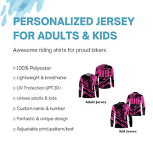 Load image into Gallery viewer, Girls Women UV Motocross Jersey Personalized MX Racing Pink Dirt Bike Off-road Long Sleeves NMS1224