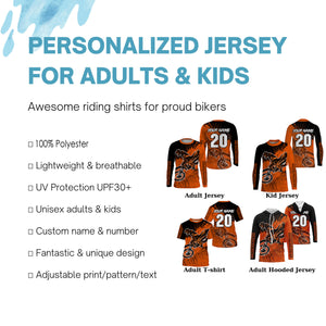 Motocross for kid men women jersey custom UPF30+ off-road dirt bike orange racing shirt racewear PDT108