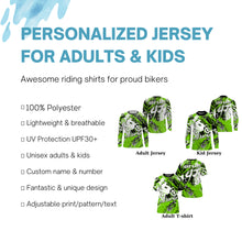 Load image into Gallery viewer, Personalized green Motocross jersey dirt bike kids boy girl racing extreme UPF30+ motorcycle shirt PDT206