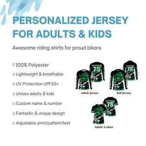 Personalized men women kid Motocross jersey green UV extreme dirt bike off-road motorcycle shirt PDT406