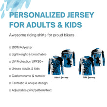 Load image into Gallery viewer, Personalized Motocross jersey blue UPF30+ adult kid racing long sleeves dirt bike motorcycle shirt NMS1075