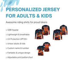 Load image into Gallery viewer, Dirt bike jersey for kids boys girls orange Motocross custom racing UPF30+ off-road riding shirt PDT116