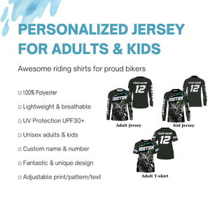 Youth men women black MX racing jersey Motocross custom UPF30+ dirt bike off-road shirt motorcycle PDT130