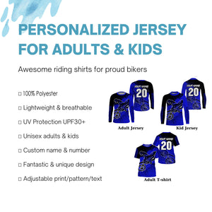 Motocross for kid men women jersey custom UPF30+ off-road dirt bike blue racing shirt motorcycle PDT321