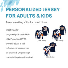 Load image into Gallery viewer, Personalized Motocross racing jersey blue and white UPF30+ youth adult dirt bike MX extreme shirt PDT189