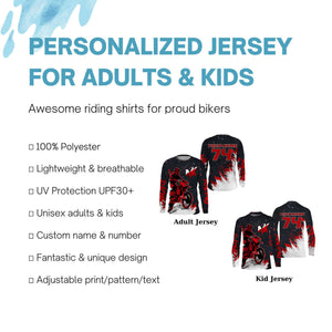 Red Motocross Racing Jersey Men Women Youth UPF30+ Custom Dirt Bike Shirt Off-Road Long Sleeve MX PDT448