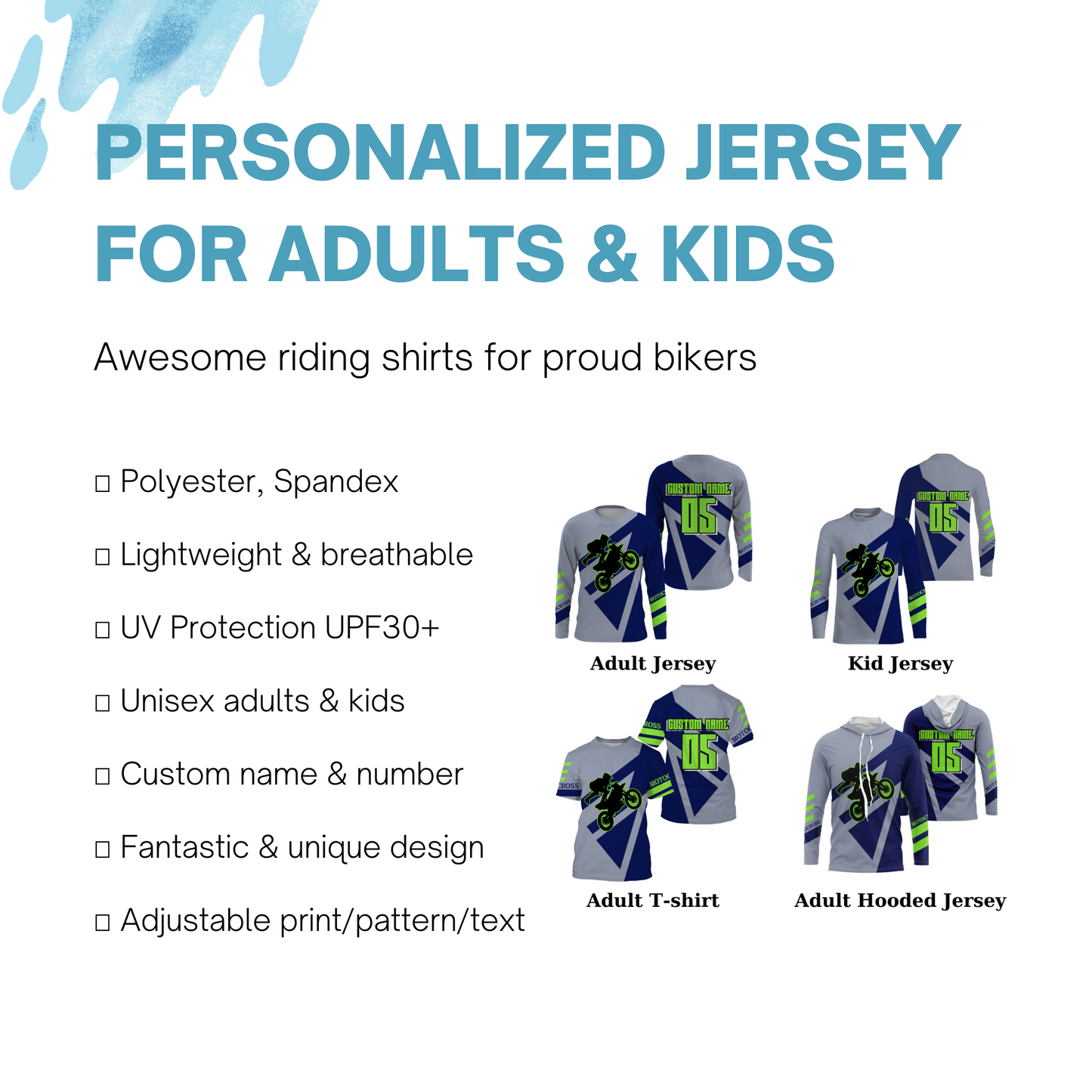 Custom Motocross Jersey UPF30+ Dirt Bike Racing Shirt Adult&Kid Off-Road MX Motorcycle Shirt| NMS776