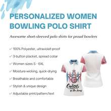 Load image into Gallery viewer, Personalized Women Polo Bowling Shirt, Queen of The Lanes, Short Sleeve Female Bowlers Jersey NBP30