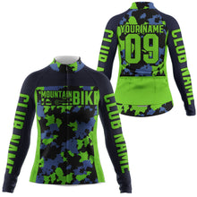 Load image into Gallery viewer, Womens mountain bike jersey UPF50+ Green camo MTB shirt Breathable biking top with 3 pockets| SLC89