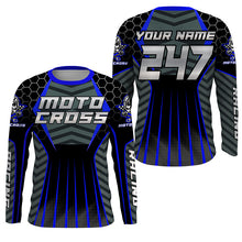 Load image into Gallery viewer, Personalized blue Motocross jersey men women kid racing UPF30+ dirt bike offroad motorcycle shirt PDT302