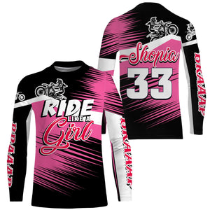 Ride Like A Girl Motocross Jersey Personalized UPF30+ Pink Dirt Bike Riding Shirt Women Girls NMS528