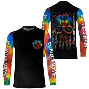 Rainbow Skull Rider Personalized Jersey UPF30+ Patriotic Motorcycle Engine Shirt Biker Off-road Riding| NMS606