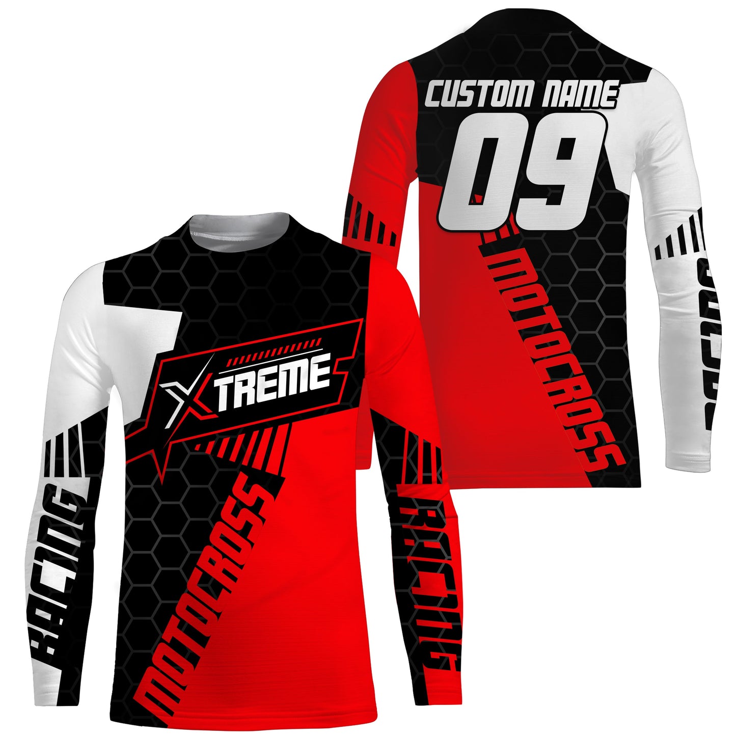 Extreme Motocross Jersey Personalized UPF30+ Racing Shirt Dirt Bike Off-road Biker Motorcycle - Red| NMS630