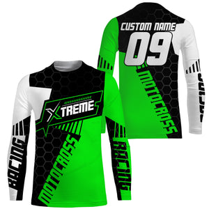 Extreme Motocross Jersey Personalized UPF30+ Racing Shirt Dirt Bike Off-road Biker Motorcycle - Green| NMS634