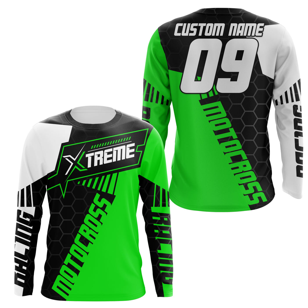 Extreme Motocross Jersey Personalized UPF30+ Racing Shirt Dirt Bike Off-road Biker Motorcycle - Green| NMS634