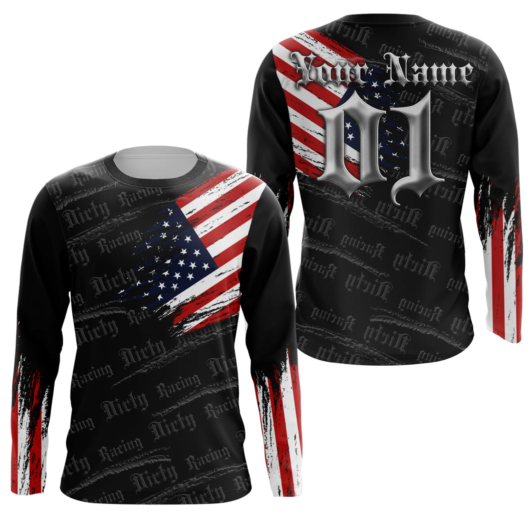 American Flag personalized dirt bike jersey Motocross youth men UV off-road patriotic racing shirt PDT199