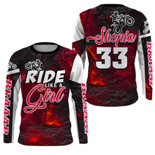 Load image into Gallery viewer, Ride Like A Girl Motocross Jersey Personalized UPF30+ Red Dirt Bike Riding Shirt Women Girls NMS741