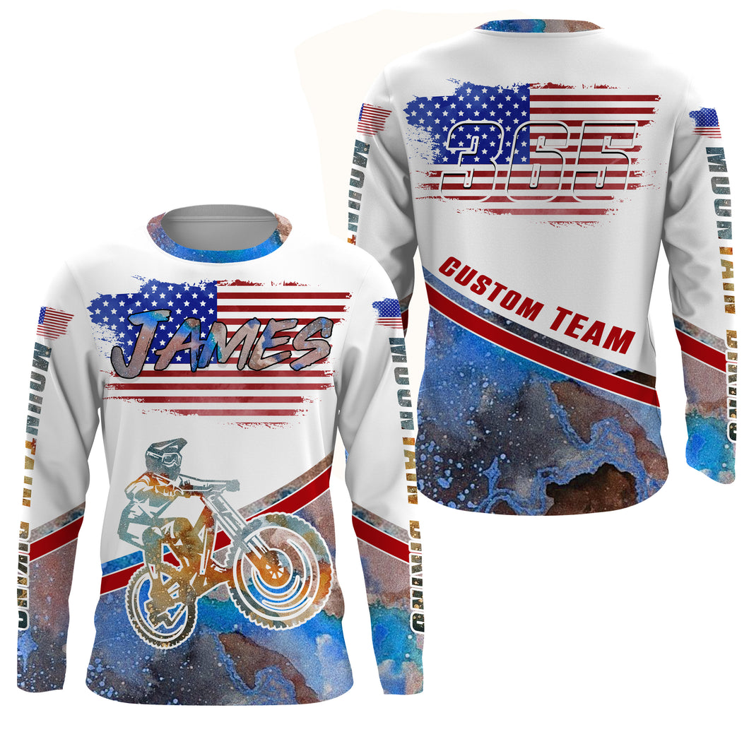 Personalized Adult kid MTB jersey UPF30+ patriotic mountain bike riding gear Downhill cycling shirt| SLC18