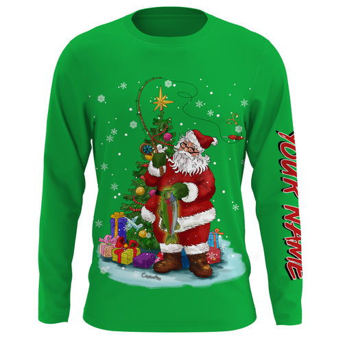 Bass fishing Santa Claus with bass fish ChipteeAmz's art UV protection long sleeves personalized gift AT070