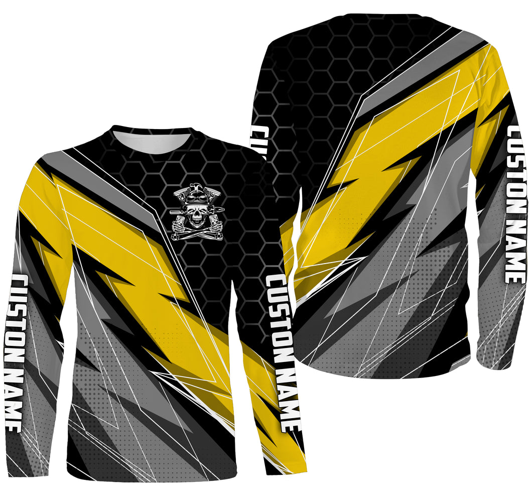 Personalized Riding Jersey T-shirt Hoodie, Motocross Racing Dirt Bike Motorcycle Off-Road Biker Yellow| NMS279