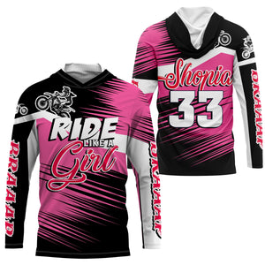 Ride Like A Girl Motocross Jersey Personalized UPF30+ Pink Dirt Bike Riding Shirt Women Girls NMS528