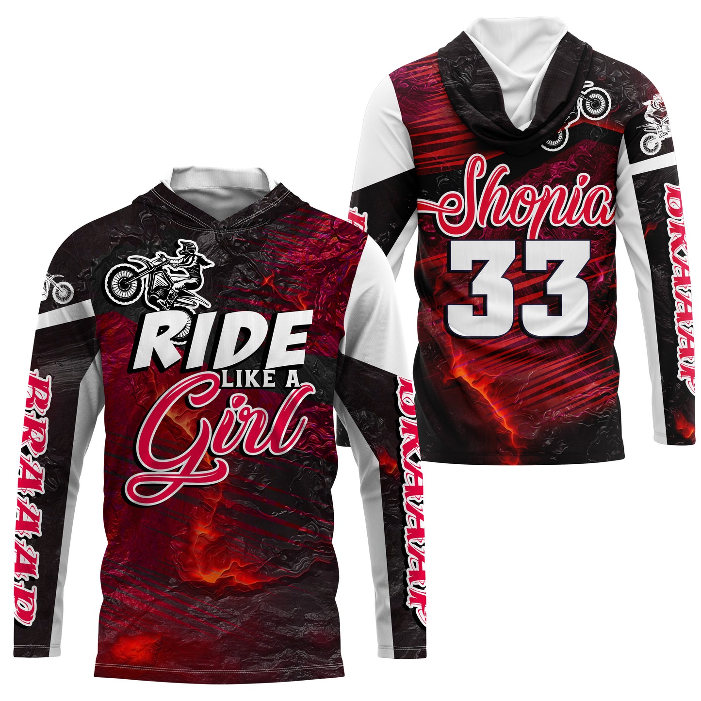 Ride Like A Girl Motocross Jersey Personalized UPF30+ Red Dirt Bike Riding Shirt Women Girls NMS741