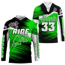 Load image into Gallery viewer, Ride Like A Girl Motocross Jersey Personalized UPF30+ Green Dirt Bike Riding Shirt Women Girls NMS737