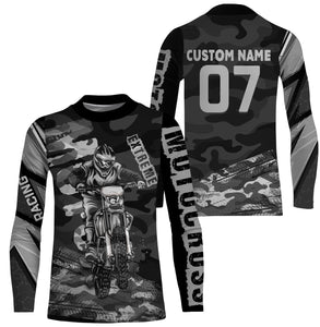 Personalized Motocross Jersey UPF 30+, Extreme Motocross Racing Shirt, Off-Road Long Sleeves - Grey| NMS593