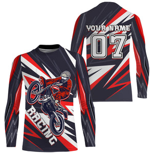 Personalized Racing Jersey Red UPF30+ Youth Men Women Dirt Bike Shirt Supercross Motocross NMS371